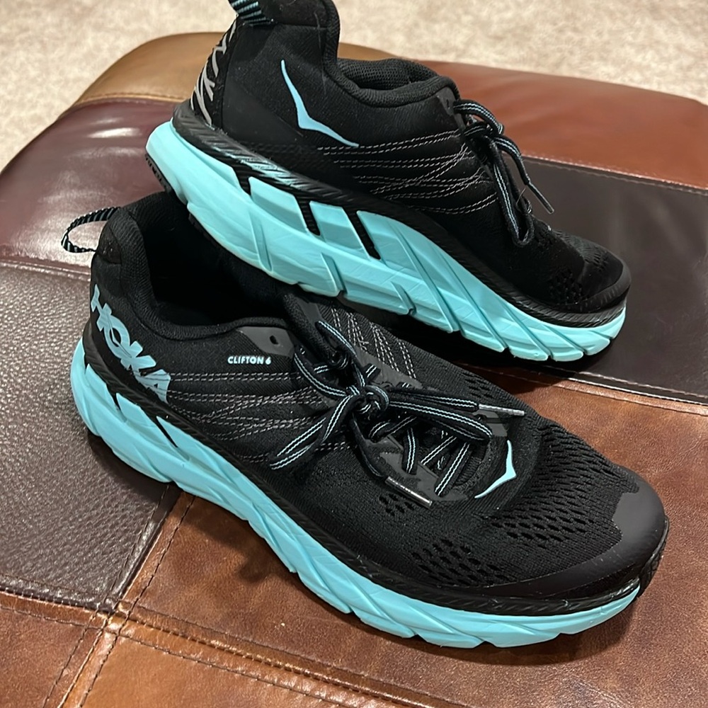 Hoka black and aqua ladies size 9